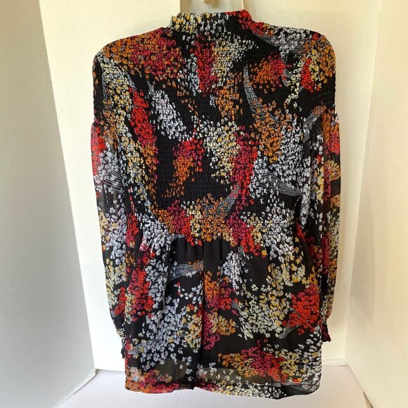 Anthropologie Floral Blouse Womens XS V-Neck Smocked Long Sleeve Relaxed Tunic - Picture 6 of 15